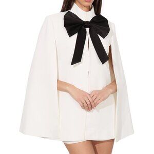 Alice + Olivia Ivory Cape Blouse with Black Ribbon